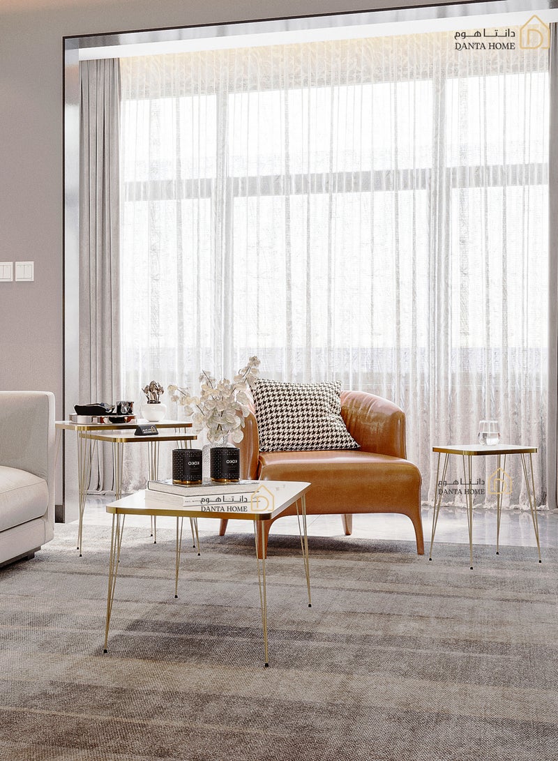 DANTA HOME Set Of 4 Pieces Consisting Of A Coffee Table And 3 Side Tables For An Elegant And Perfect Home - Beige / Gold - Image 4