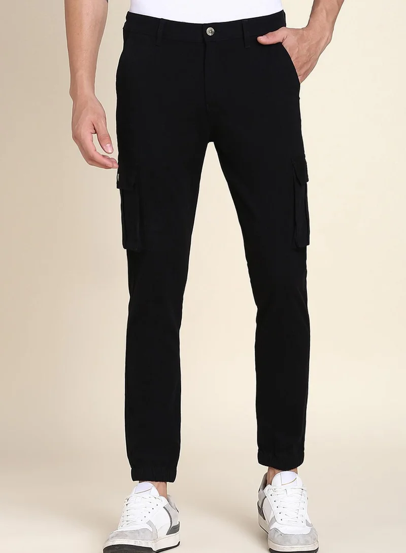 Dennis Lingo  Men's Black Cotton Blend Solid Full Length Chinos Tapered Fit Trouser for Men | Best Price UAE