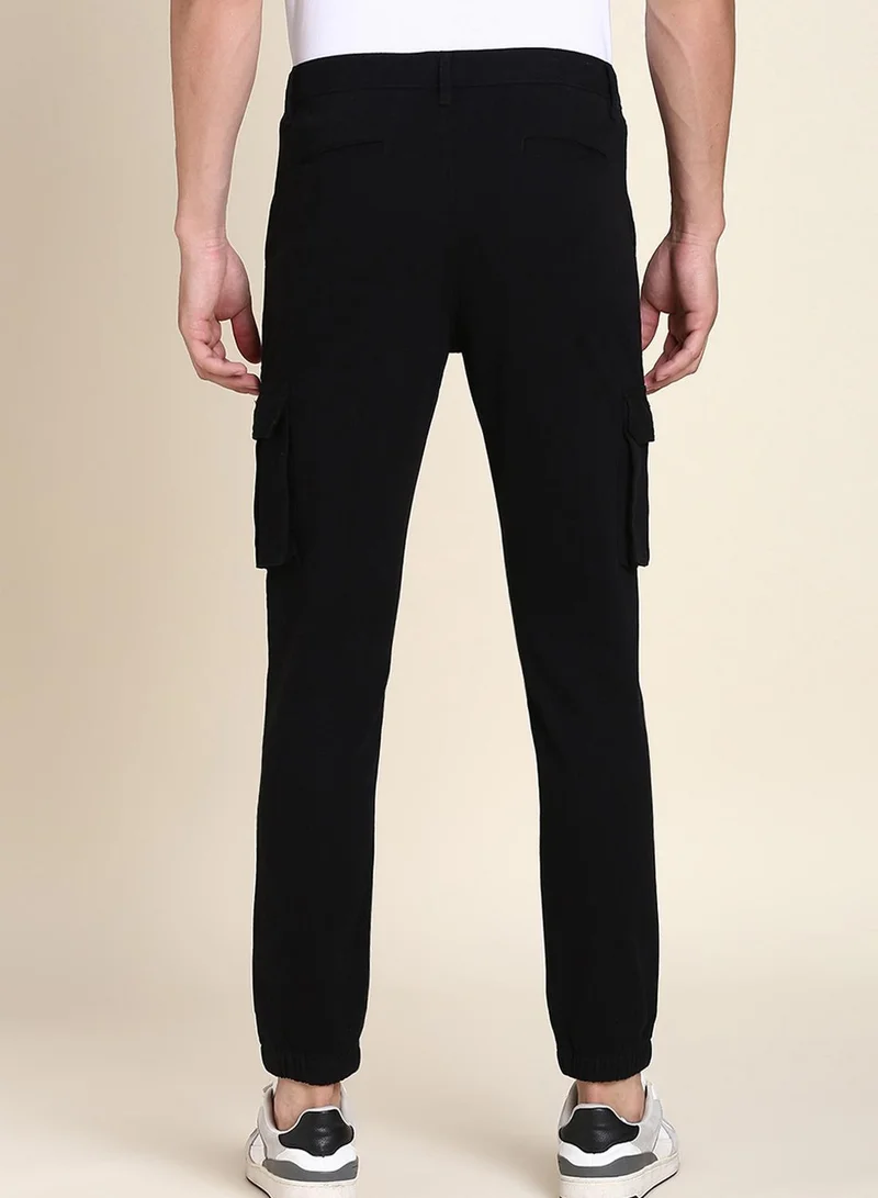 Dennis Lingo  Men's Black Cotton Blend Solid Full Length Chinos Tapered Fit Trouser for Men | Best Price UAE
