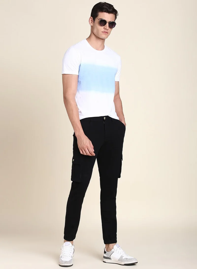 Men's Black Cotton Blend Solid Full Length Chinos Tapered Fit Trouser