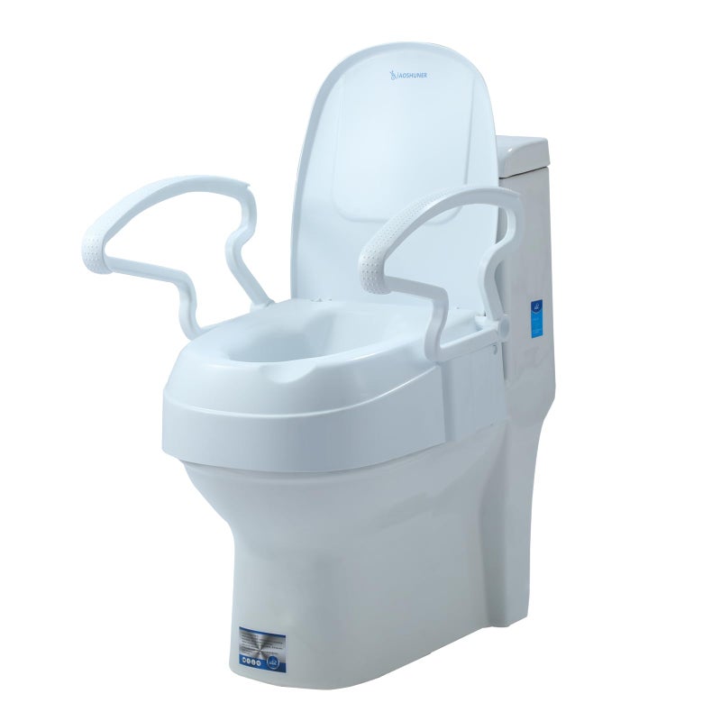 XIAOSHUNER Raised Toilet Seat with Handles, Adjustable Height, Add 5.5 inches,Elongated Toilet Seat Risers for Seniors,Non-Slip Removable Padded Arms, 300lbs, Fit Any Toilet, White - Image 1