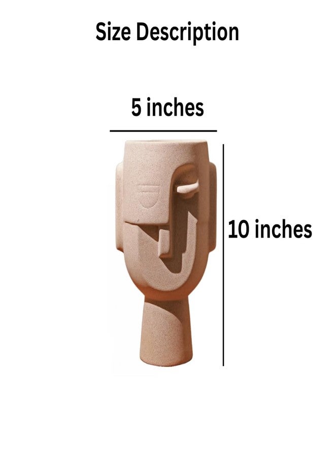 CRAFTRIBAL Abstract Human Face Big Ceramic Vase Combo - Aesthetic Vase for Pampas Grass & Dried Flowers | Minimalist Home & Office Decor | Matte (Rough) Finish, 10 Inches (Beige) - Image 4