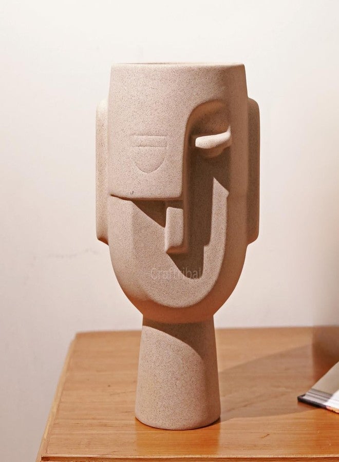 CRAFTRIBAL Abstract Human Face Big Ceramic Vase Combo - Aesthetic Vase for Pampas Grass & Dried Flowers | Minimalist Home & Office Decor | Matte (Rough) Finish, 10 Inches (Beige) - Image 1