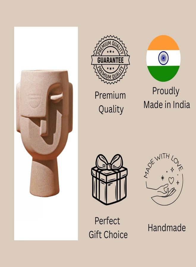 CRAFTRIBAL Abstract Human Face Big Ceramic Vase Combo - Aesthetic Vase for Pampas Grass & Dried Flowers | Minimalist Home & Office Decor | Matte (Rough) Finish, 10 Inches (Beige) - Image 5