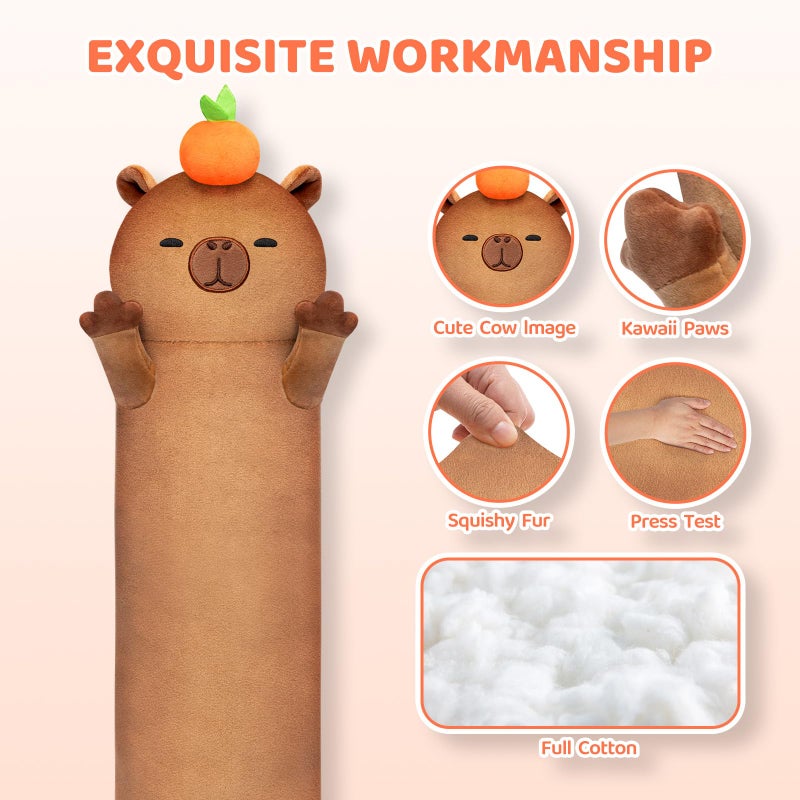 Mewaii Long Capybara Plush 5 Sizes, 120% Extra Filling Giant Plushness Kids Body Pillow, Kawaii Cute Capybara Stuffed Animals Plushies, Big Long Body Pillow Cat Plush Gift for Girls 44â€ - Image 2