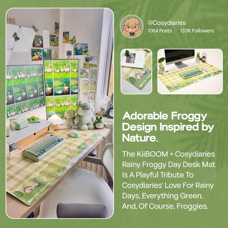 KiiBOOM X Cosydiaries Rainy Froggy Day Desk Mat, Non-Slip, 35.4â€™â€™ x 15.7â€™â€™, Large Gaming & Office Mouse Pad for Keyboard/Mouse/Laptop, PU Leather, Durable & Waterproof - Image 3