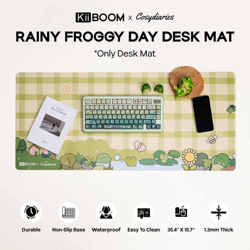 KiiBOOM X Cosydiaries Rainy Froggy Day Desk Mat, Non-Slip, 35.4â€™â€™ x 15.7â€™â€™, Large Gaming & Office Mouse Pad for Keyboard/Mouse/Laptop, PU Leather, Durable & Waterproof - Image 2