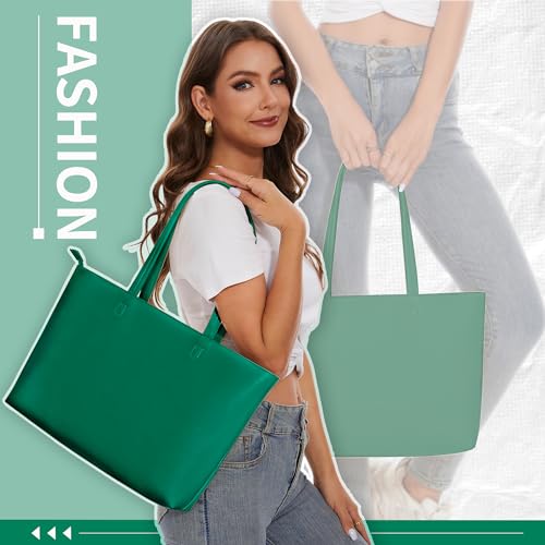 KALIDI FANCY FOREST KALIDI Tote Bag Zipper Shoulder Bag Faux Leather Purses for Women Casual Handbag Work Dating College, Green - Image 2
