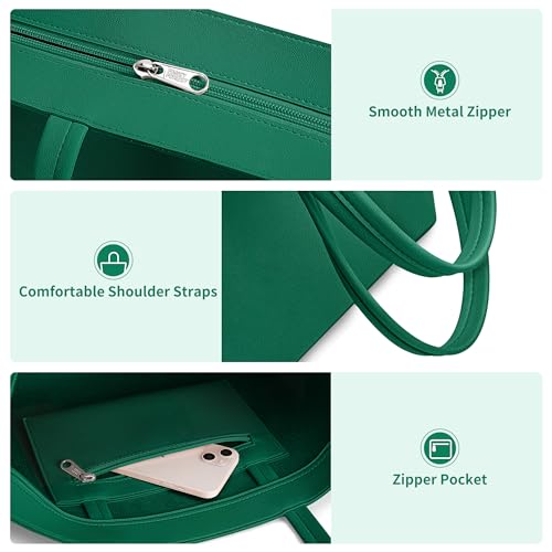 KALIDI FANCY FOREST KALIDI Tote Bag Zipper Shoulder Bag Faux Leather Purses for Women Casual Handbag Work Dating College, Green - Image 4