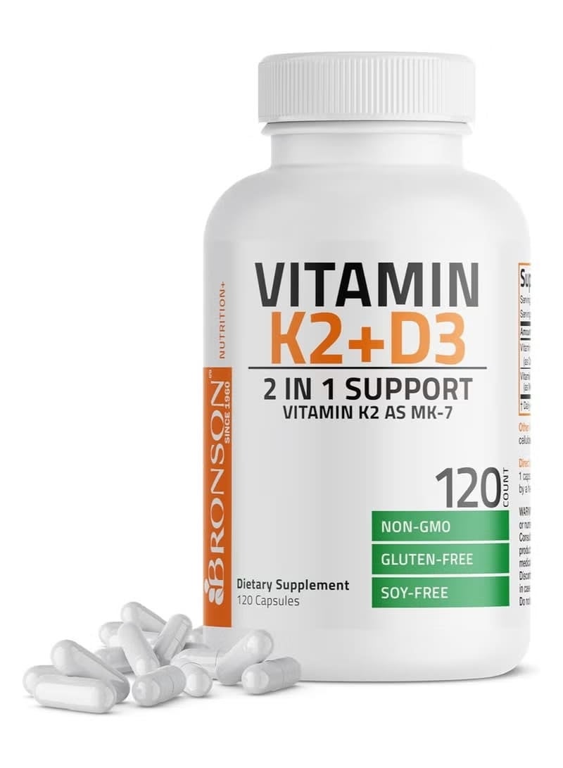 برونسون فيتامين K2 + D3، دعم 2 في 1 (MK-7) 120 كبسولة - Image 1