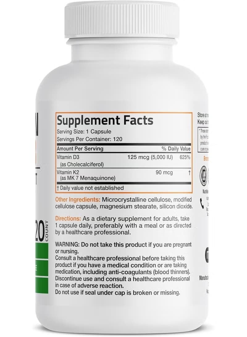 برونسون فيتامين K2 + D3، دعم 2 في 1 (MK-7) 120 كبسولة - Image 2