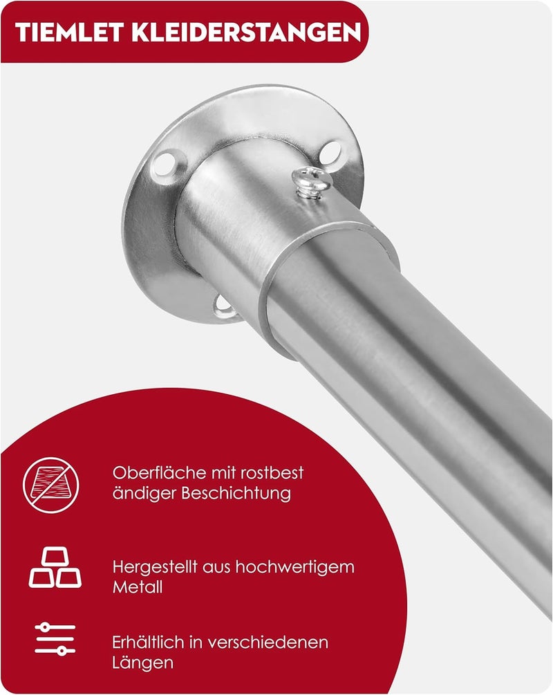 Tiemlet Wardrobe Rail Clothes Rail, 74-100 cm Cupboard Telescopic Rod, Silver Extendable Clamping Rod for Clamping for Cupboard and Wardrobe (Diameter 25 mm) - Image 2