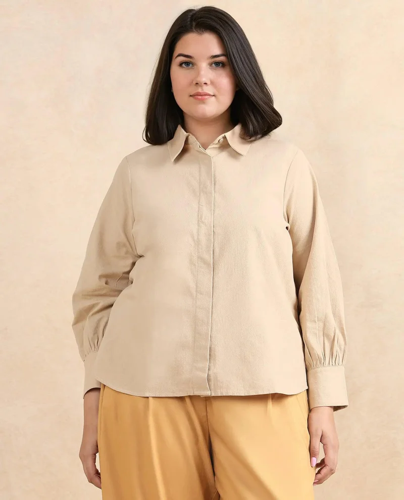 Rareism Women's Collared Neck Plain Shirt