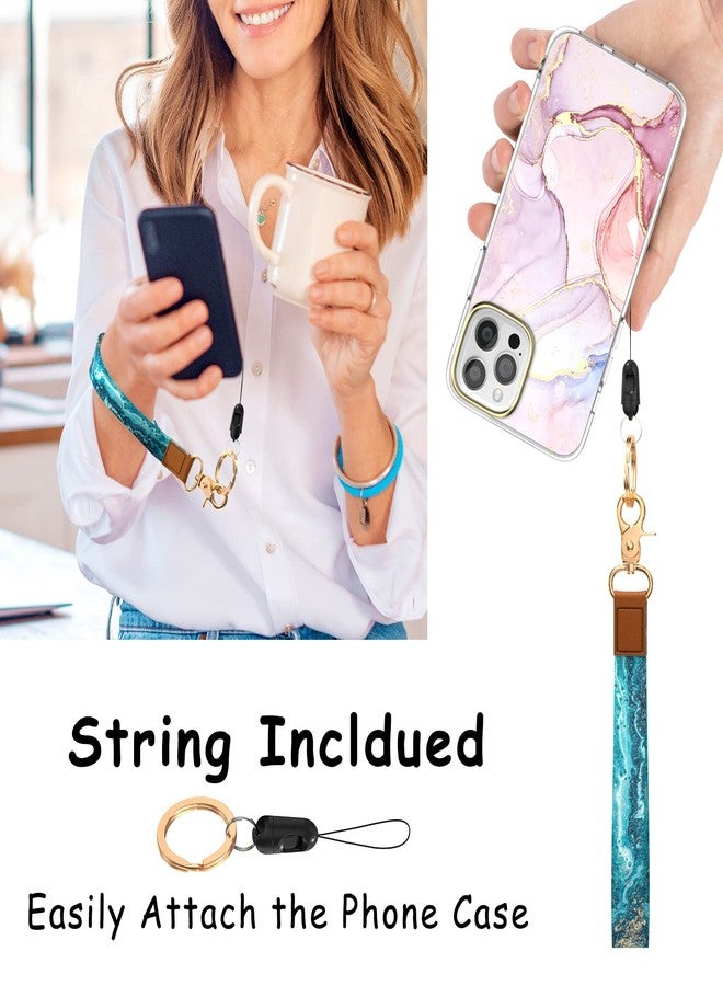 Hsxnam Wrist Lanyard Key Chain, Cute Wristlet Strap Keychain Holder for Women Men Car Keys ID Badges Card Wallet Phone Camera, Teal Marble - Image 4