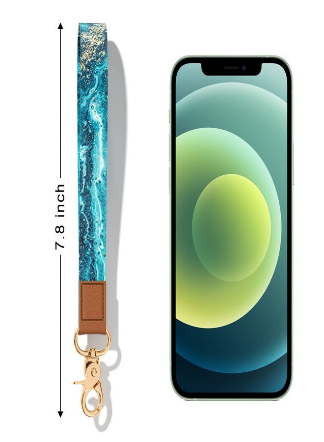 Hsxnam Wrist Lanyard Key Chain, Cute Wristlet Strap Keychain Holder for Women Men Car Keys ID Badges Card Wallet Phone Camera, Teal Marble - Image 2