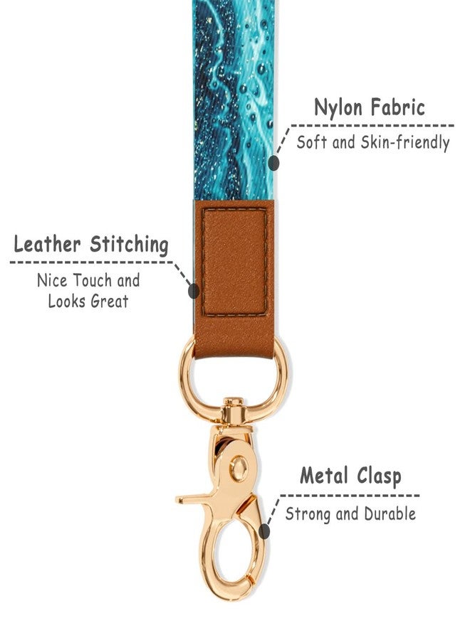 Hsxnam Wrist Lanyard Key Chain, Cute Wristlet Strap Keychain Holder for Women Men Car Keys ID Badges Card Wallet Phone Camera, Teal Marble - Image 3