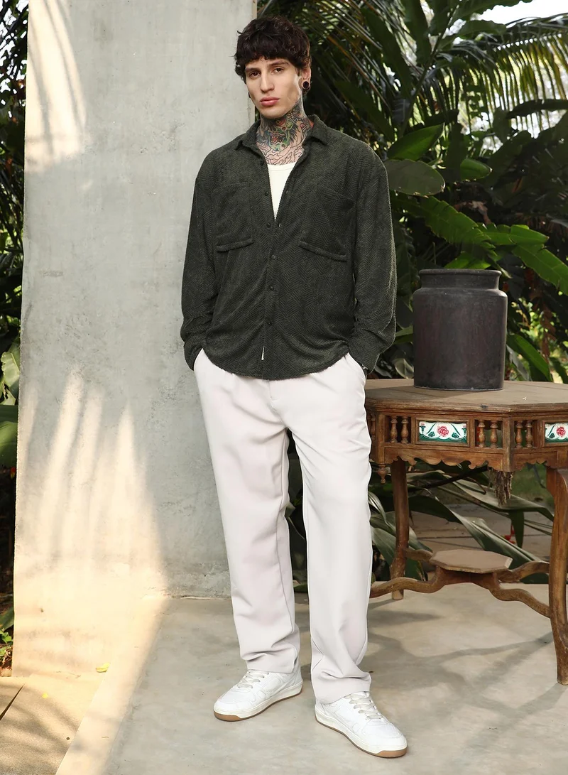 CAHOOT  Men's Seaweed Green Axisline Utility-Relaxed Shirt for Men | Best Price UAE