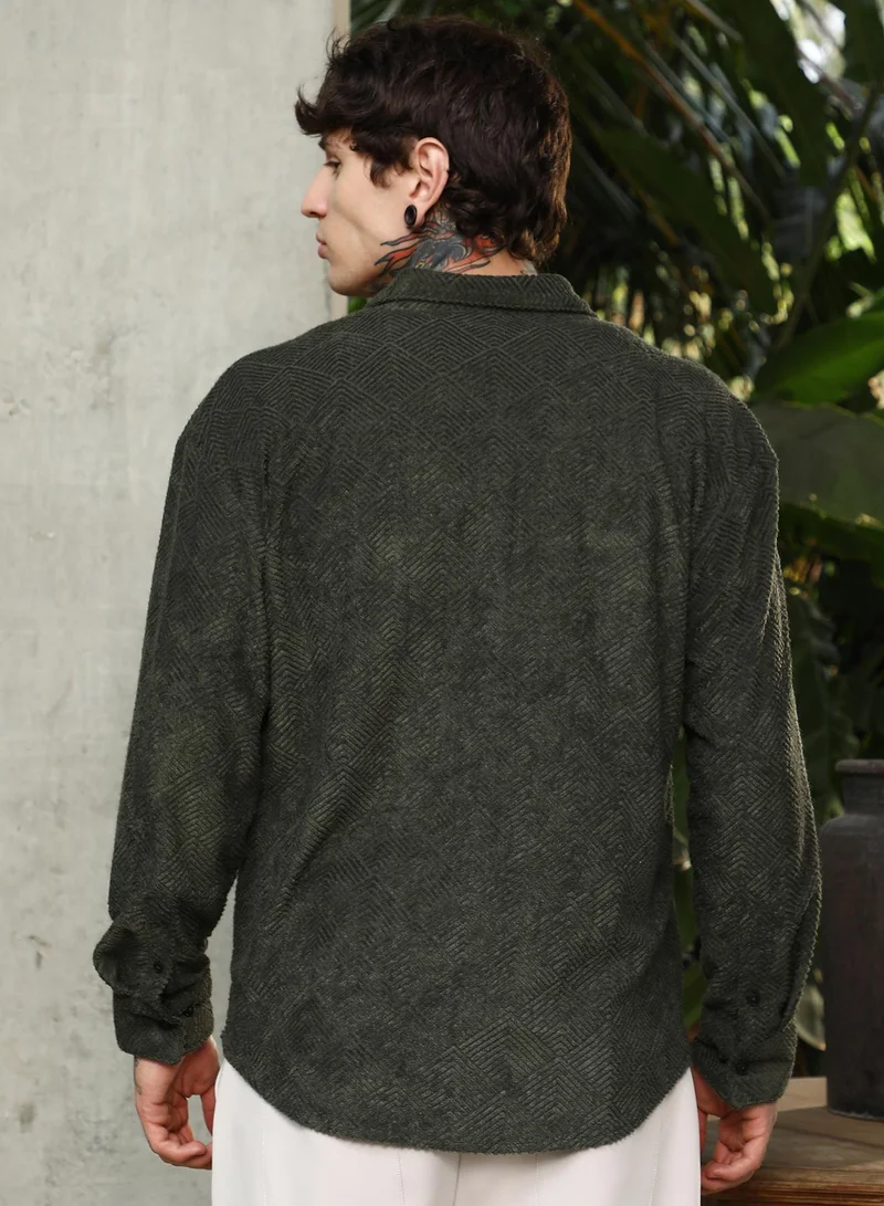 CAHOOT  Men's Seaweed Green Axisline Utility-Relaxed Shirt for Men | Best Price UAE