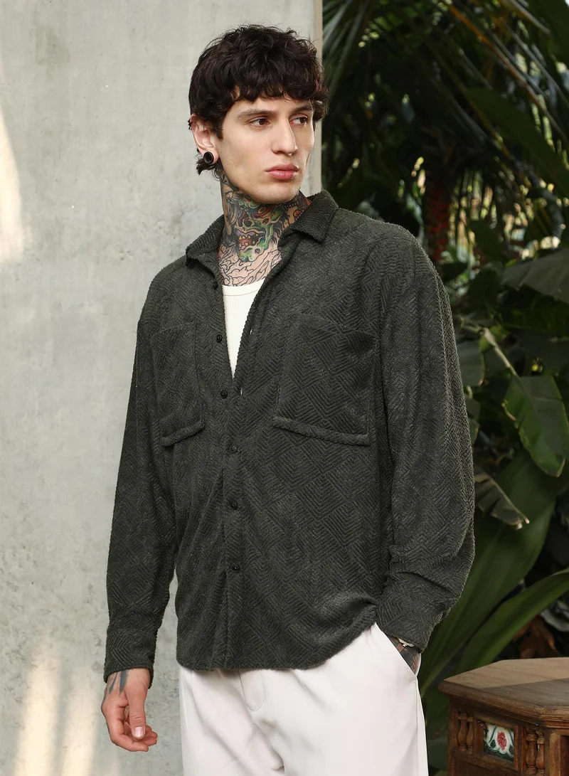CAHOOT  Men's Seaweed Green Axisline Utility-Relaxed Shirt for Men | Best Price UAE