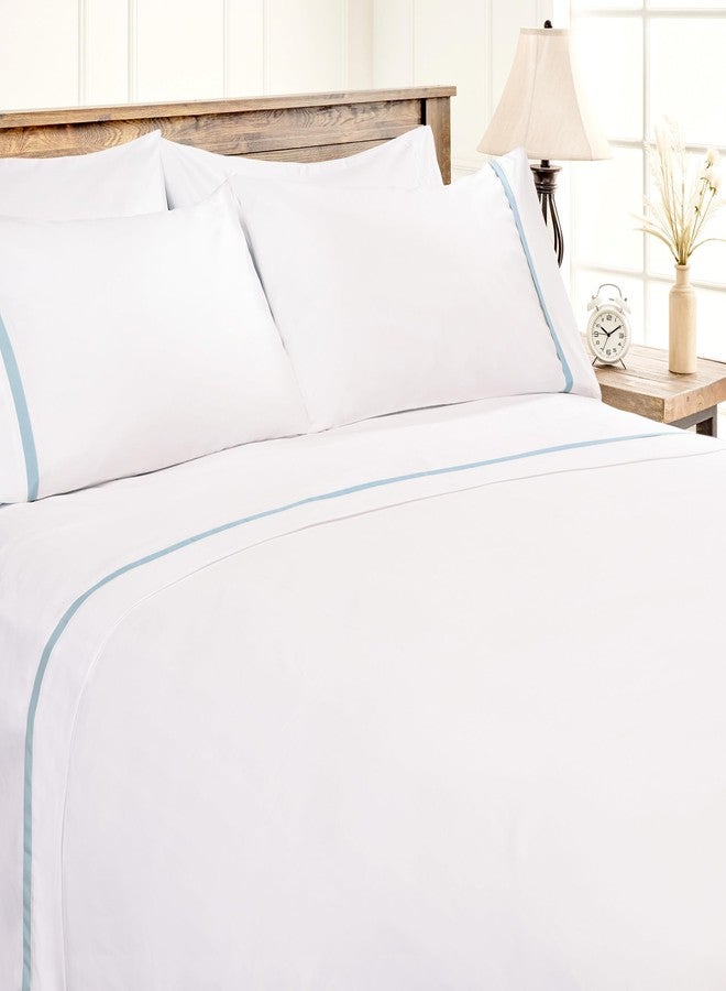 Chanasya Premium Ribbon Embroidered Sheet Set - Double Brushed Modern Traditional Microfiber Sheet Set - Fitted Sheet, Flat Sheet & 2 Pillow Covers - 4-Piece Set - Blue, King Size - Image 2
