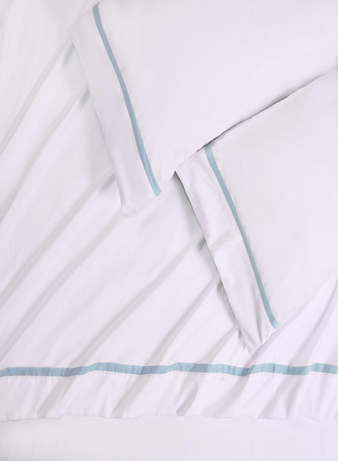 Chanasya Premium Ribbon Embroidered Sheet Set - Double Brushed Modern Traditional Microfiber Sheet Set - Fitted Sheet, Flat Sheet & 2 Pillow Covers - 4-Piece Set - Blue, King Size - Image 3