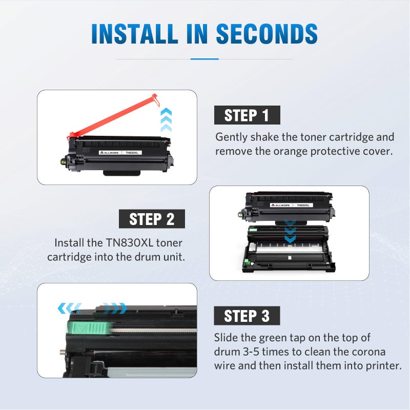 ALLWORK TN830XL Toner Cartridge Compatible Replacement for Brother DCP L2640DW L2647DW HL L2420DW L2460DW L2460DWXL L2465DW L2480DW L2865DW MFC L2820DW L2900DWXL L2980DW (2 Black) - Image 3