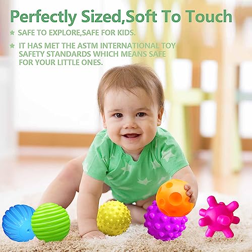 ROHSCE Sensory Balls for Baby Sensory Baby Toys 6 to 12 Months for Toddlers 1-3, Bright Color Textured Multi Soft Ball Gift Sets, Montessori Toys for Babies 6-12 Months Infant Toys (6 Pack) - Image 5