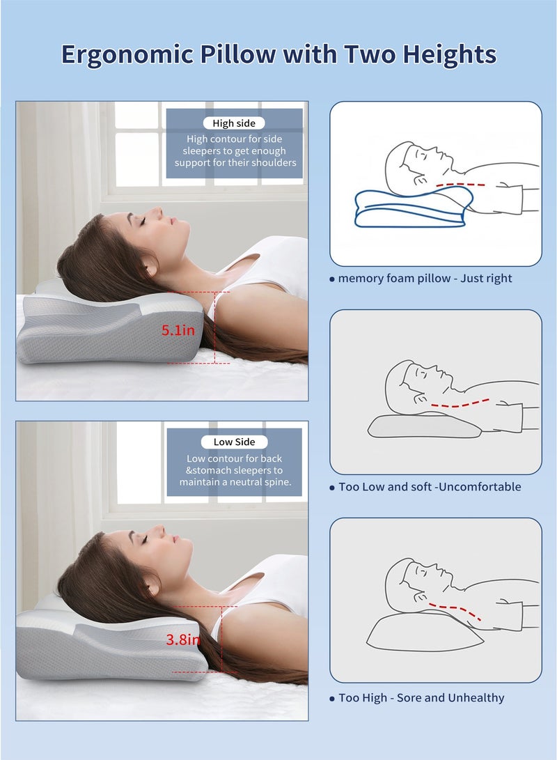 وسادة رقبة بتصميم فراشة لدعم العنق والعمود الفقري، تخفيف آلام الرقبة، مريحة وقابلة للتهوية، وسادة إرغونومية من الإسفنج الميموري، مناسبة للنوم الجانبي وعلى الظهر والبطن، مع كيس وسادة - Image 3