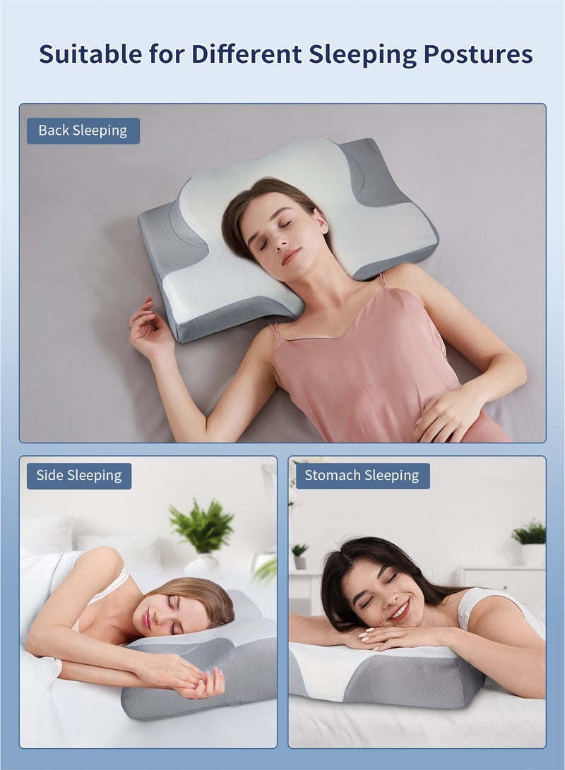 وسادة رقبة بتصميم فراشة لدعم العنق والعمود الفقري، تخفيف آلام الرقبة، مريحة وقابلة للتهوية، وسادة إرغونومية من الإسفنج الميموري، مناسبة للنوم الجانبي وعلى الظهر والبطن، مع كيس وسادة - Image 4