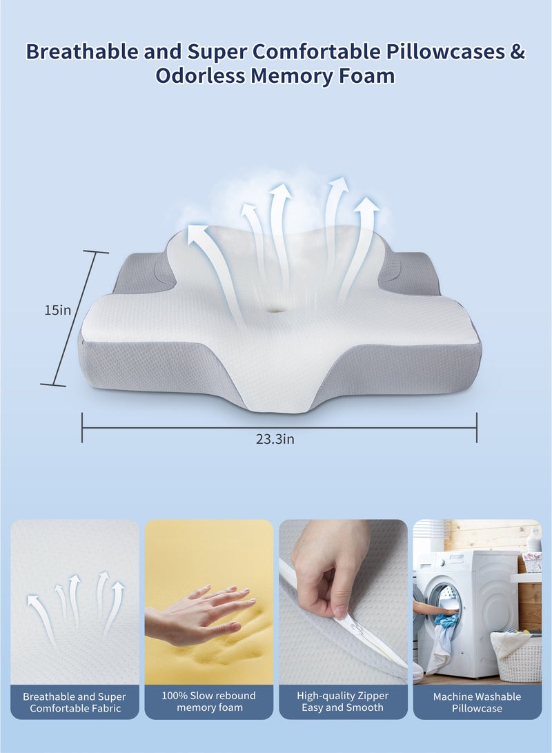 وسادة رقبة بتصميم فراشة لدعم العنق والعمود الفقري، تخفيف آلام الرقبة، مريحة وقابلة للتهوية، وسادة إرغونومية من الإسفنج الميموري، مناسبة للنوم الجانبي وعلى الظهر والبطن، مع كيس وسادة - Image 5