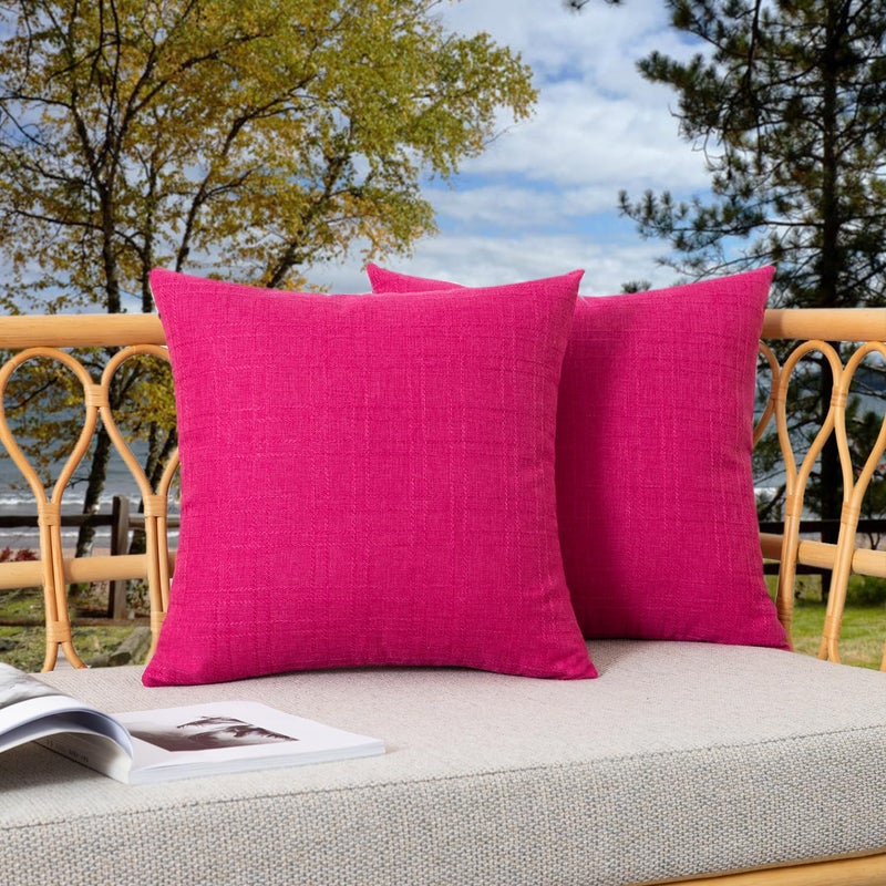 K KEVIN TEXTILE Kevin Textile Pack of 2 Waterproof Pillow Covers Valentines Day Decorative Throw Covers for Patio Tent Bed Sofa Living Room 16x16 Inch Hot Pink Checkered - Image 2