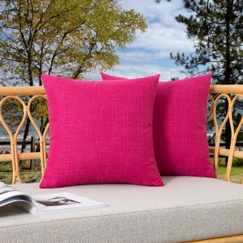 K KEVIN TEXTILE Kevin Textile Pack of 2 Waterproof Pillow Covers Valentines Day Decorative Throw Covers for Patio Tent Bed Sofa Living Room 16x16 Inch Hot Pink Checkered - Image 1