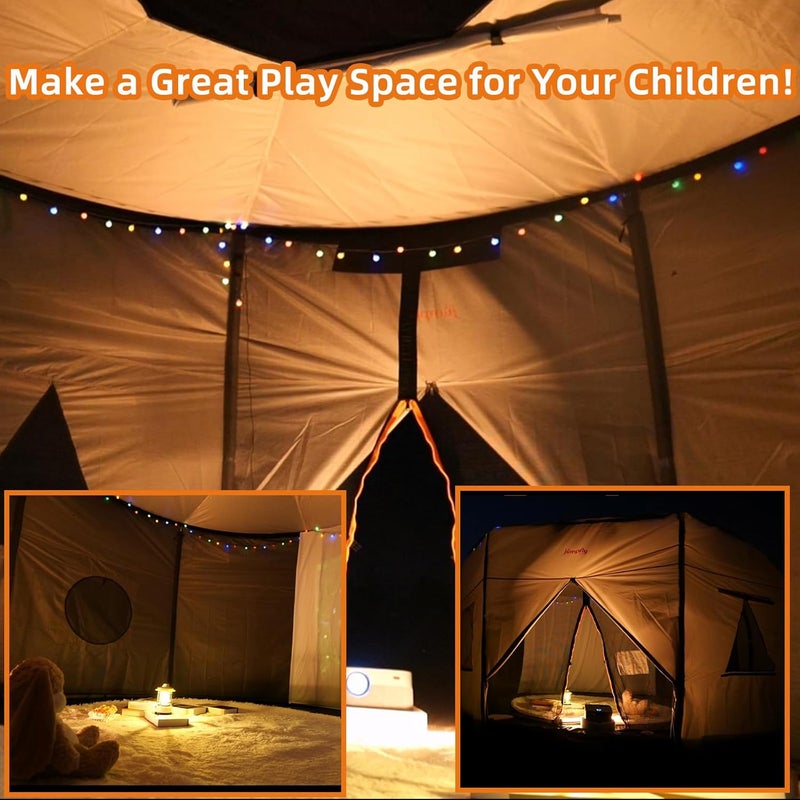jumpfly 14FT Trampolien Tent Shade Cover with LED Light (Tent Only),Fit for 6 Straight Poles Round Trampoline, Trampolien Accessories,Anti-Tear,Camping,Beige - Image 2