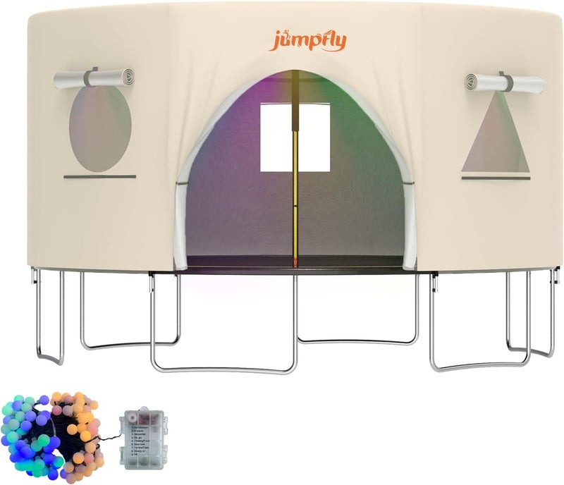 jumpfly 14FT Trampolien Tent Shade Cover with LED Light (Tent Only),Fit for 6 Straight Poles Round Trampoline, Trampolien Accessories,Anti-Tear,Camping,Beige - Image 1
