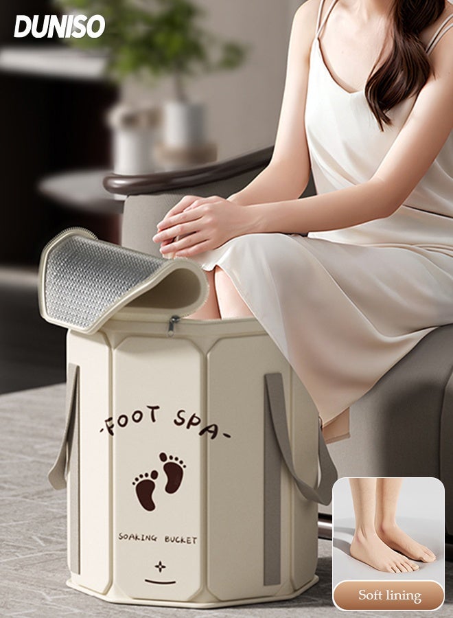 DUNISO حوض استحمام القدم القابل للطي، دلو استحمام القدم المحمول مع مقبض قوي وغطاء، دلو نقع القدم المعزول مع حقيبة حمل، للاستخدام في المنزل والسفر والتخييم في الهواء الطلق - Image 1