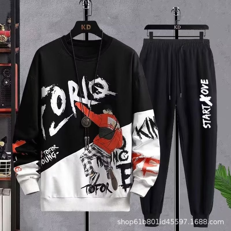 Autumn Pullover Sweatshirt Men's Casual Sports Suit Men's Junior High School Students Thin Coat Teenagers Round Neck Sweatshirt  - Image 1