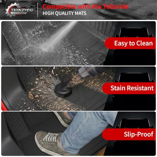 Thinzyou Floor Mats Compatible with 2020-2025 Kia Telluride 7 Seats (NOT for 2027) Cargo Mat Trunk Mat Cargo Liner Kick Mats Back Seat Cover Protector 2024 Telluride Accessories (Floor Mats Full Set) - Image 4