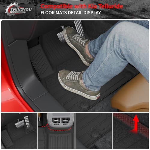 Thinzyou Floor Mats Compatible with 2020-2025 Kia Telluride 7 Seats (NOT for 2027) Cargo Mat Trunk Mat Cargo Liner Kick Mats Back Seat Cover Protector 2024 Telluride Accessories (Floor Mats Full Set) - Image 3