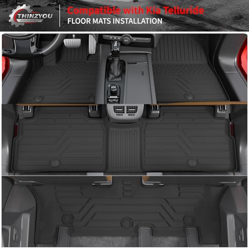 Thinzyou Floor Mats Compatible with 2020-2025 Kia Telluride 7 Seats (NOT for 2027) Cargo Mat Trunk Mat Cargo Liner Kick Mats Back Seat Cover Protector 2024 Telluride Accessories (Floor Mats Full Set) - Image 2