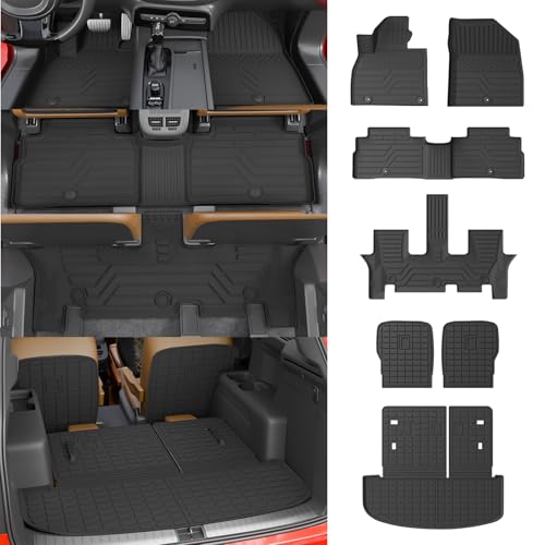 Thinzyou Floor Mats Compatible with 2020-2025 Kia Telluride 7 Seats (NOT for 2027) Cargo Mat Trunk Mat Cargo Liner Kick Mats Back Seat Cover Protector 2024 Telluride Accessories (Floor Mats Full Set) - Image 1