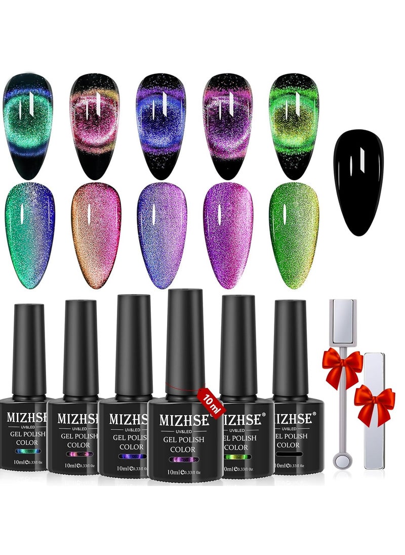 MIZHSE - MIZHSE 9D Cat Eye Gel Nail Polish, Magnetic Cat Eye Gel Polish Set, 10ml*6 with 2 Magnets, Classic Colors Chameleon Magic Galaxy Effect Soak off Nail Art, Sparkle Stunning Gel Polish Gift for Women - Image 1