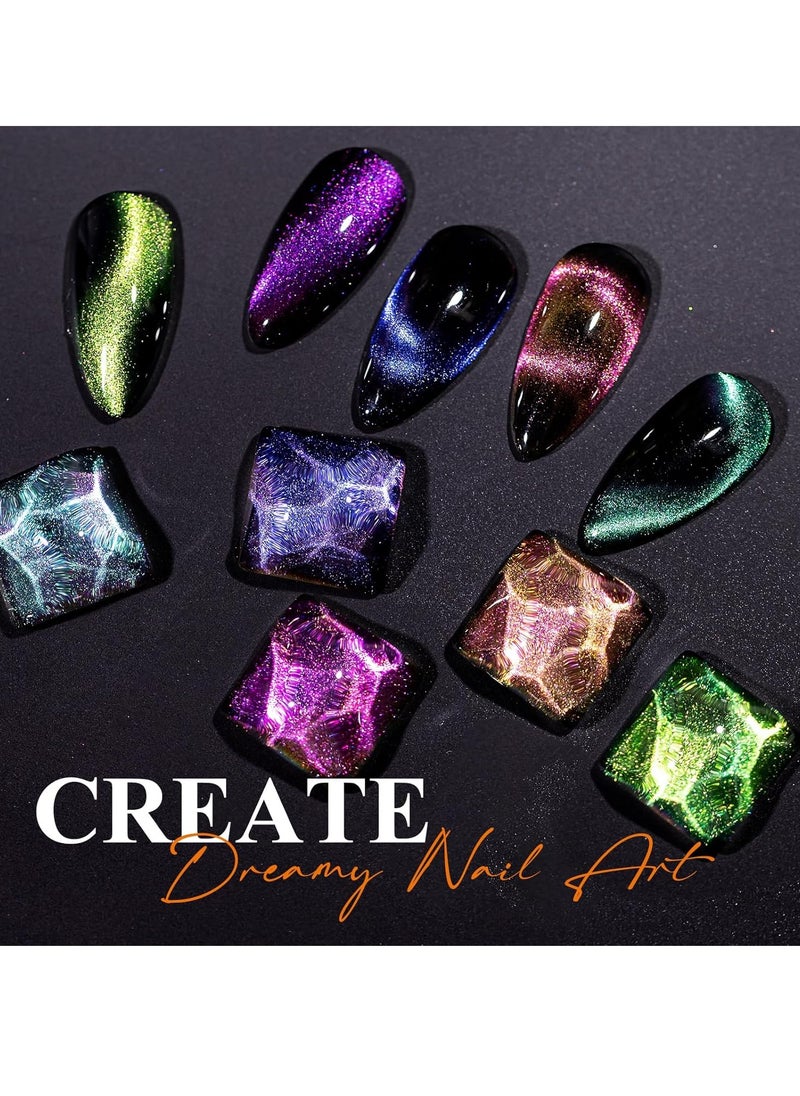 MIZHSE - MIZHSE 9D Cat Eye Gel Nail Polish, Magnetic Cat Eye Gel Polish Set, 10ml*6 with 2 Magnets, Classic Colors Chameleon Magic Galaxy Effect Soak off Nail Art, Sparkle Stunning Gel Polish Gift for Women - Image 1