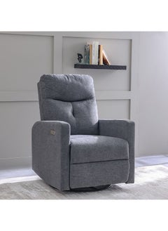 DANUBE HOME Desi 1 Seater Electric Fabric Recliner Chair with Swivel & Rocker – Comfortable Motorized Reclining Armchair for Living Room, Lounge, Home Theater Seating - Grey  - Image 1