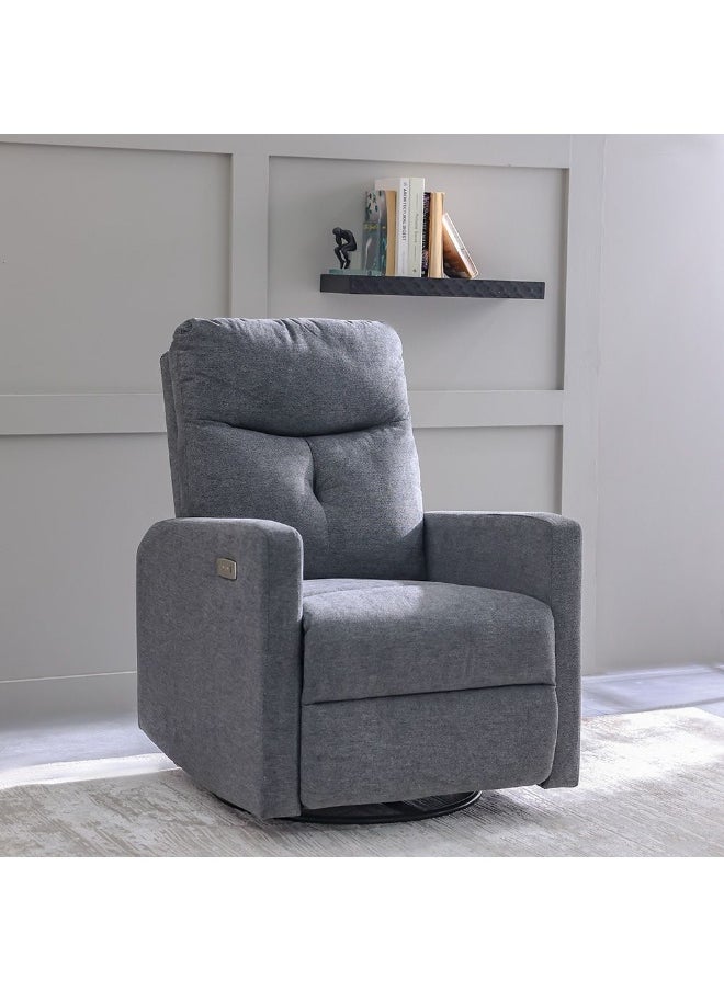 DANUBE HOME Desi 1 Seater Electric Fabric Recliner Chair with Swivel & Rocker – Comfortable Motorized Reclining Armchair for Living Room, Lounge, Home Theater Seating - Grey  - Image 1