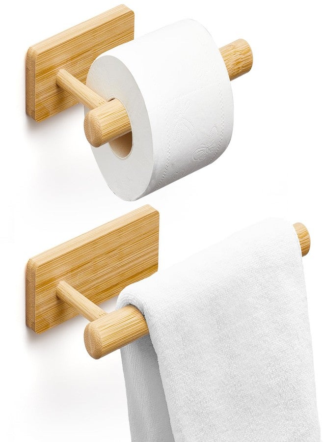 Maxcheck 2 Pcs Bamboo Toilet Paper Holder Wall Mounted Bathroom Towel Holder Wood Towel Rack Toilet Paper Holder and Towel Holder Set Wood Towel Bar Towel Hanger for Kitchen Living Room Bedroom - Image 1