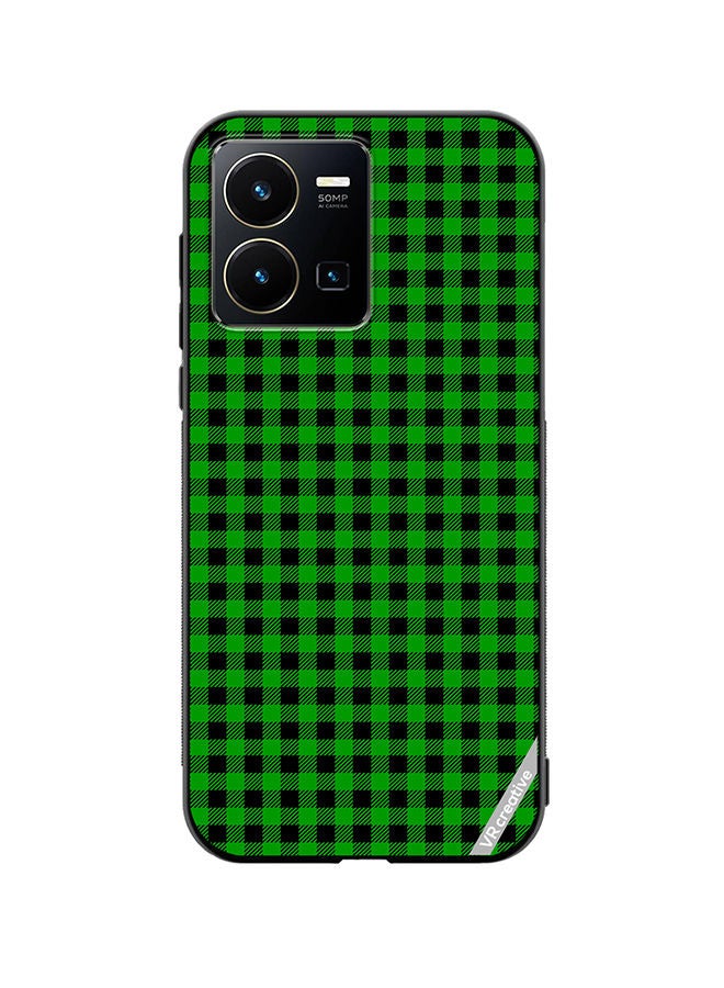Protective Case Cover For Vivo Y35 Green And Black Buffalo Plaid Texture Checkered Seamless Pattern Design Multicolour