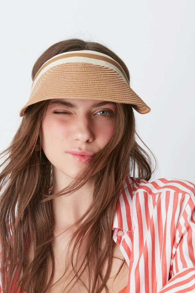 C&city Visor Straw Beach Hat Y8200 Camel