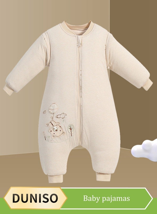 Loquat Sleep Sack with Feet, Wearable Blanket for Toddler, All Season Boy or Girl Sleeping Bag for Walkers, Long Sleeve Infants Jumpsuits New Born Clothes, M, Beige  - Image 1