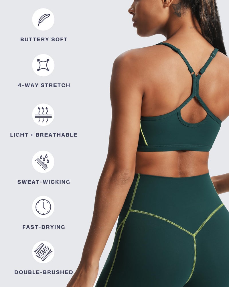 Aoxjox Women's Workout Sports Bras Fitness Training Gym Lexi Lined Bra Yoga Crop Tank (Dark Sea Green/Lime Green, X-Large) - Image 4