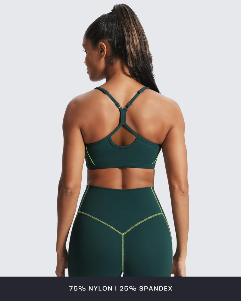 Aoxjox Women's Workout Sports Bras Fitness Training Gym Lexi Lined Bra Yoga Crop Tank (Dark Sea Green/Lime Green, X-Large) - Image 3